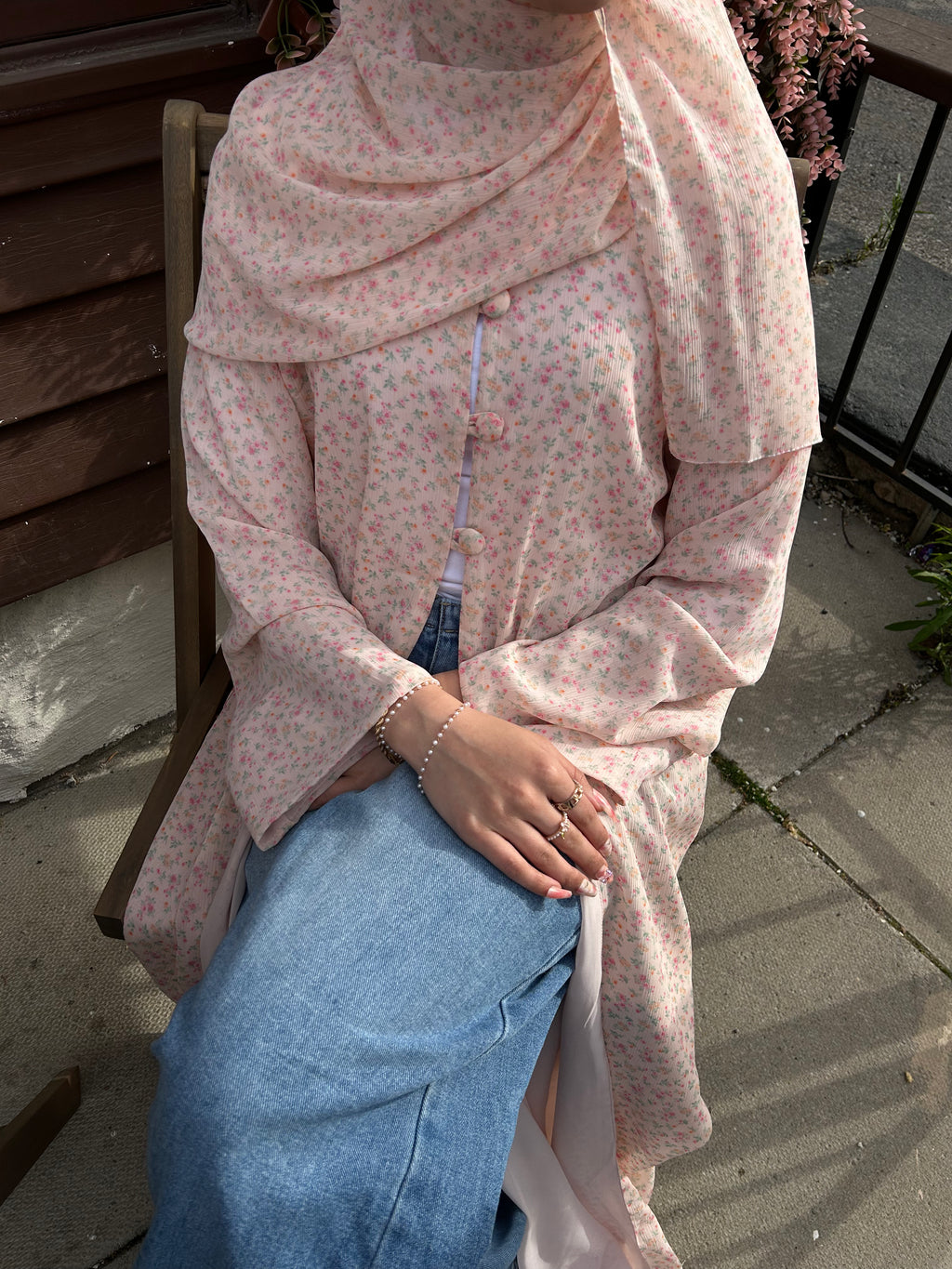 Floral Open Abaya + Hijab
