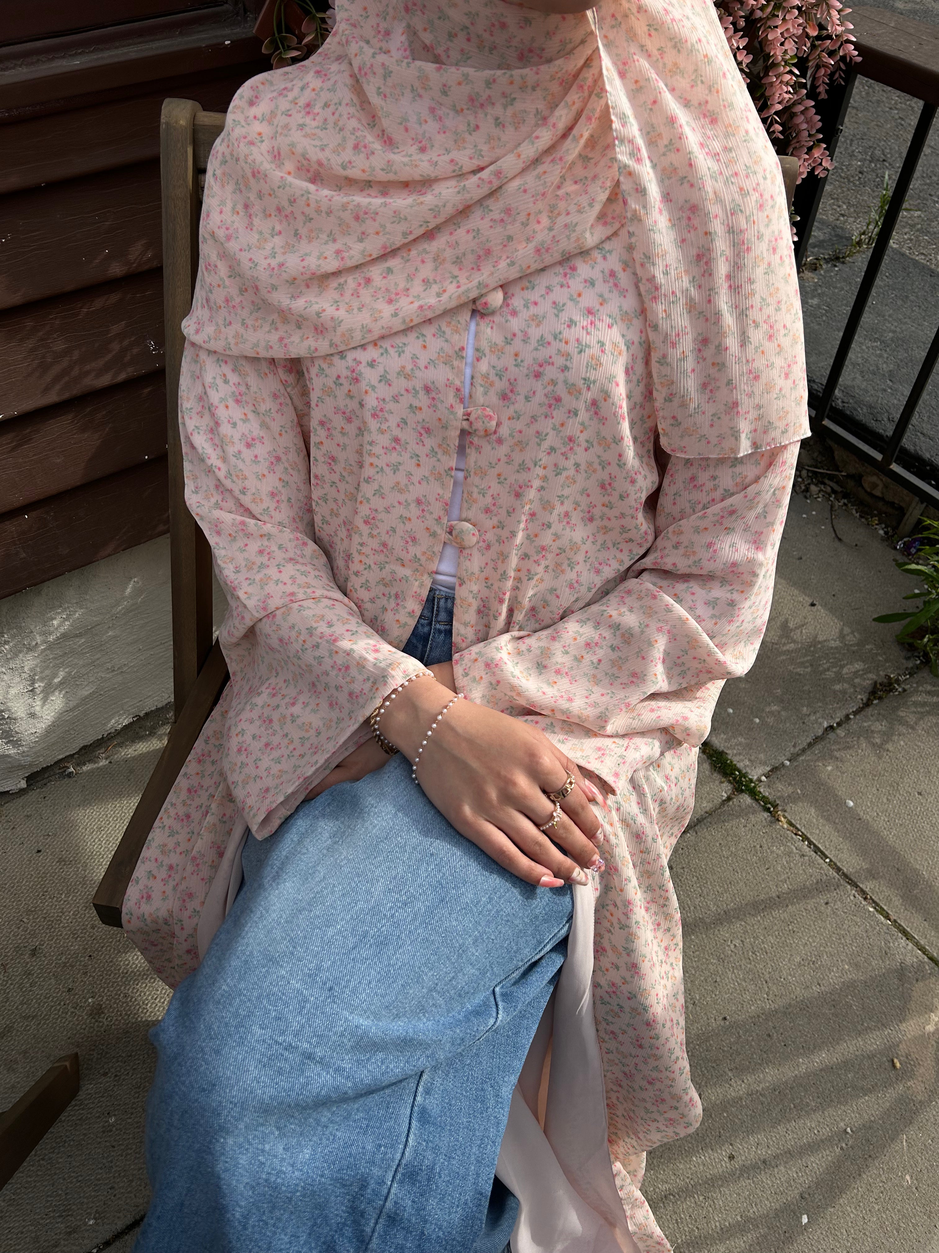 Floral Open Abaya + Hijab