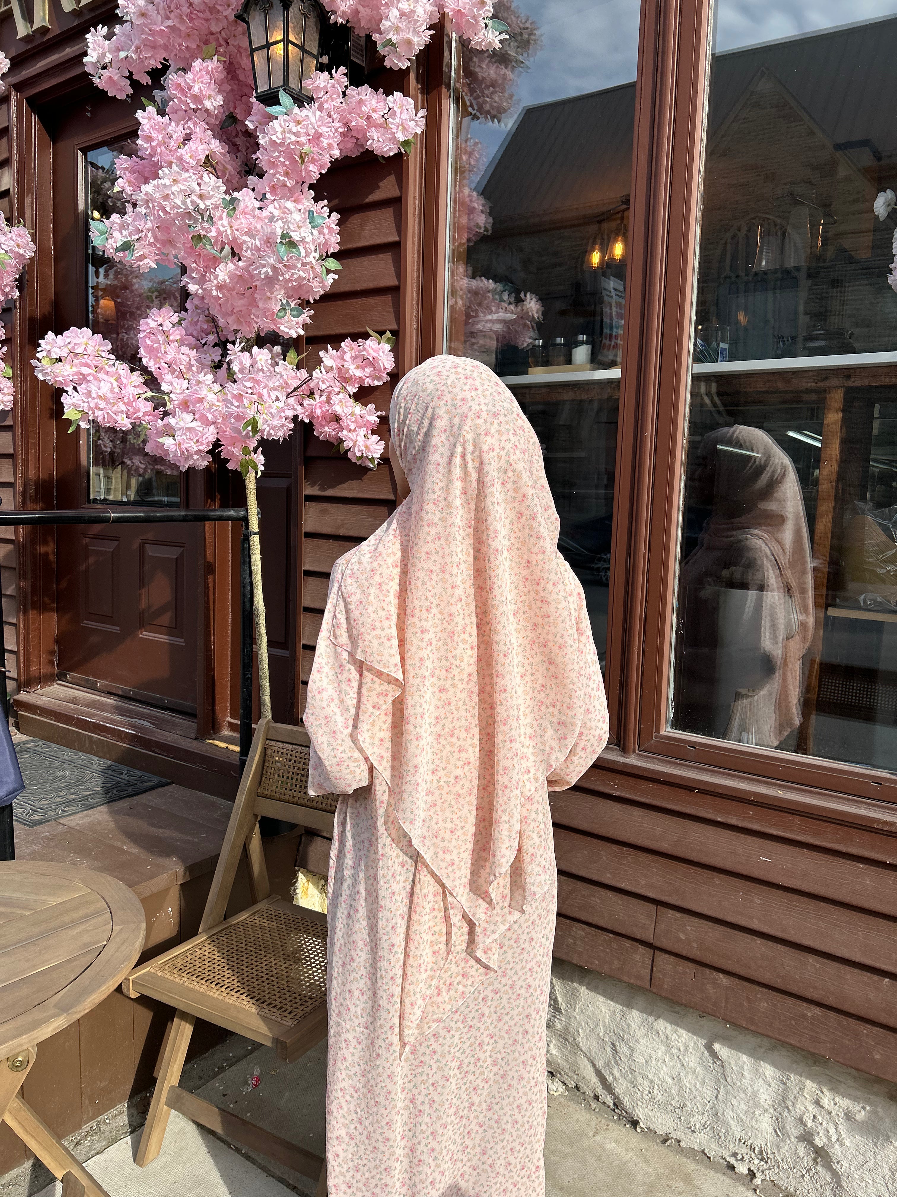 Floral Open Abaya + Hijab