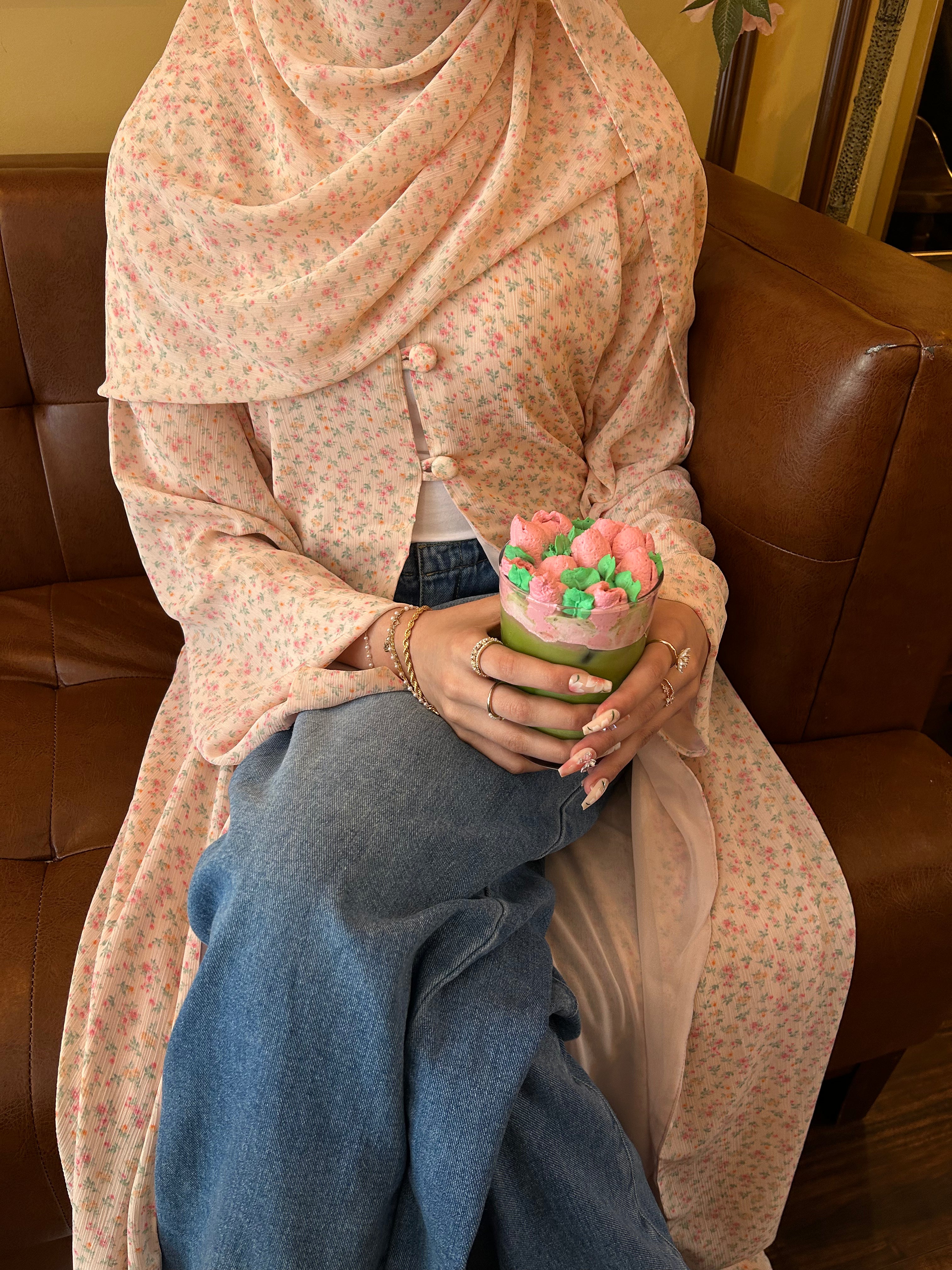 Floral Open Abaya + Hijab